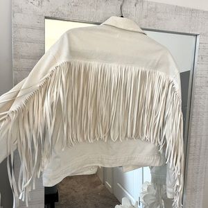 NWOT Just u In white denim fringe jacket size S